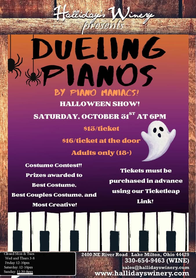 Halloween Dueling Pianos at Halliday's Winery