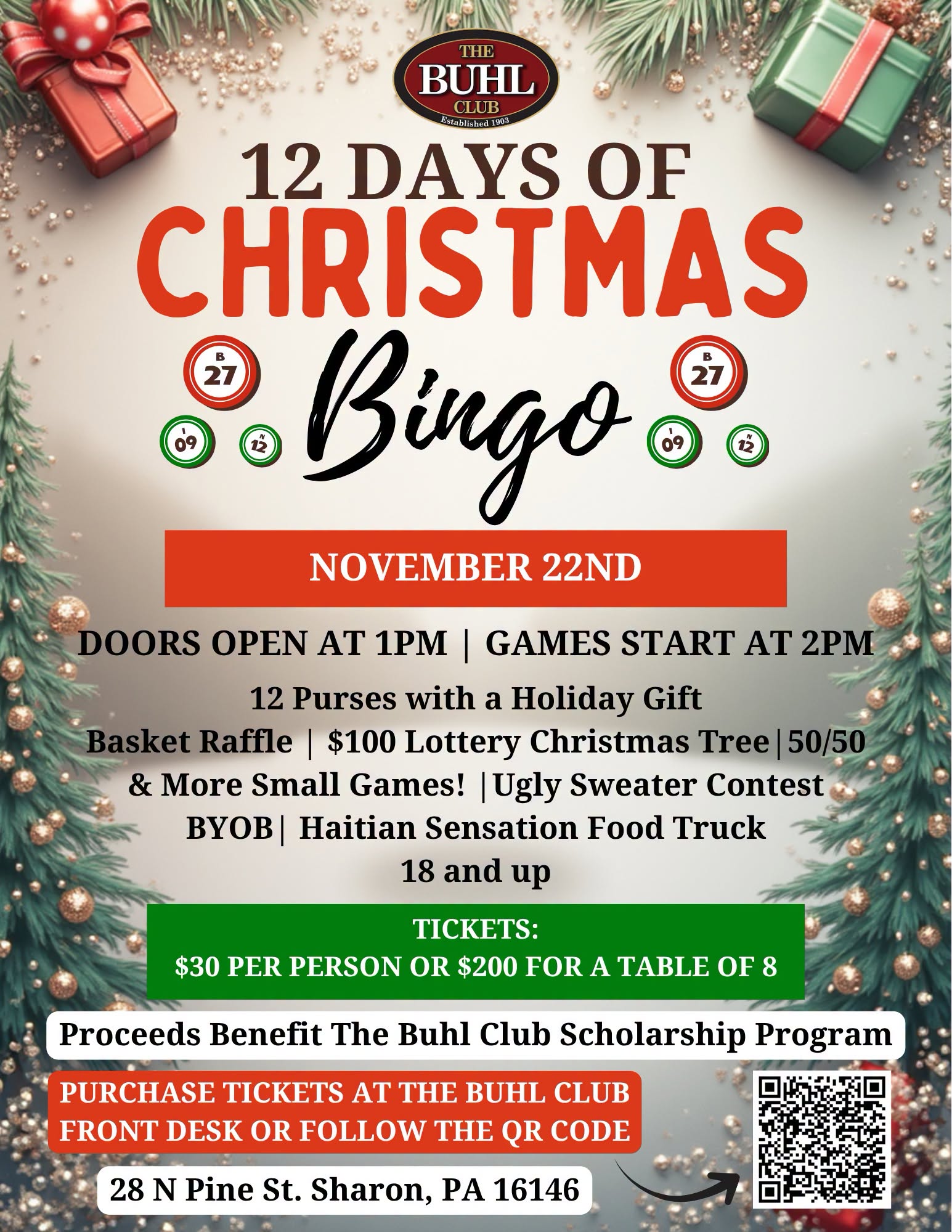 12 Days of Christmas Bingo at The Buhl Club