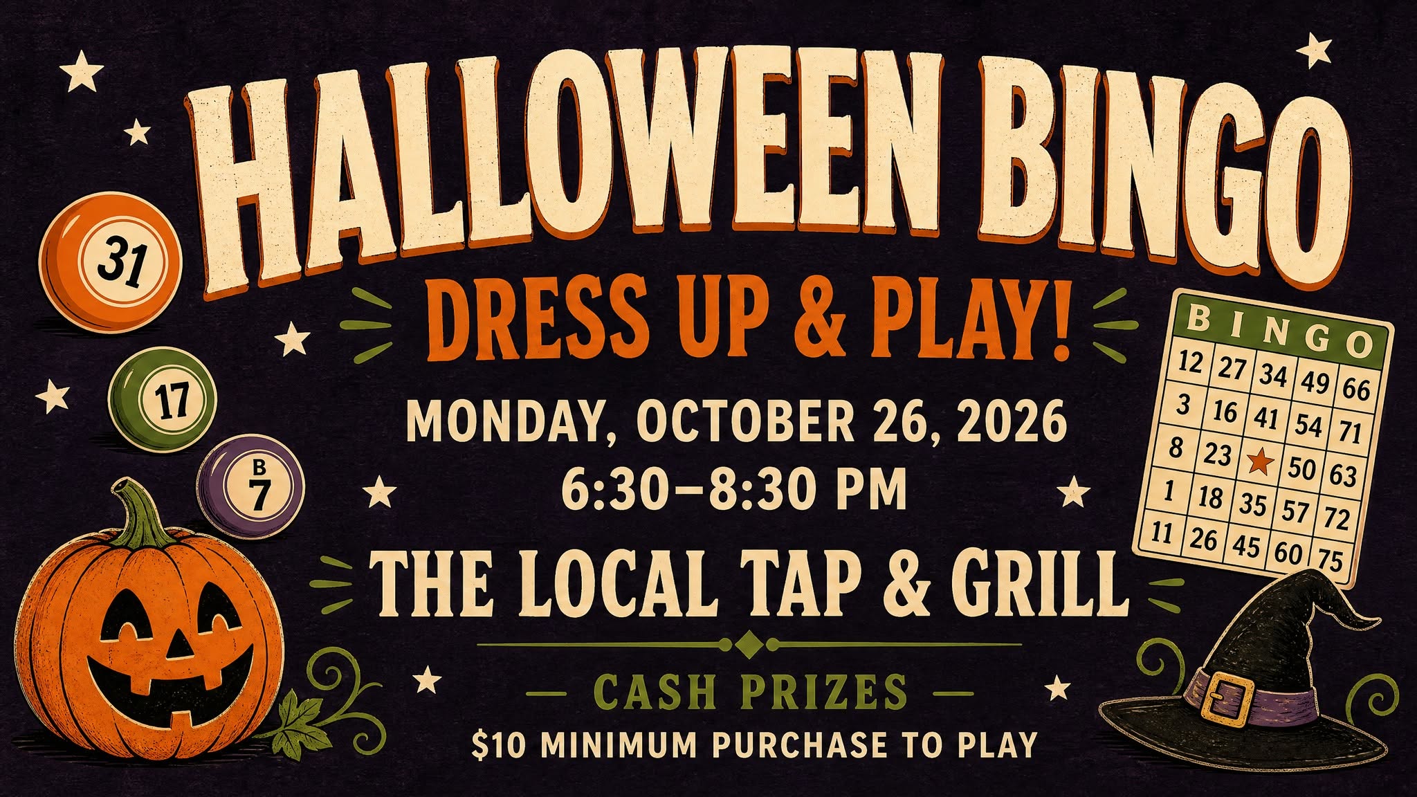 Halloween Cash Prize Bingo at The Local Tap & Grill